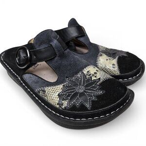 Alegria ALG 919 Floral Leather Mules Women Suede Snake Stripe Boho Slip On 8-8.5